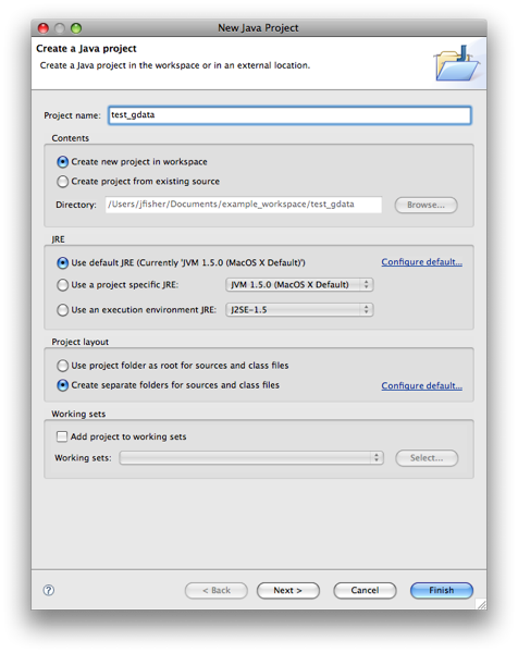 หน้าต่างโปรเจ็กต์ใหม่ของ Eclipse