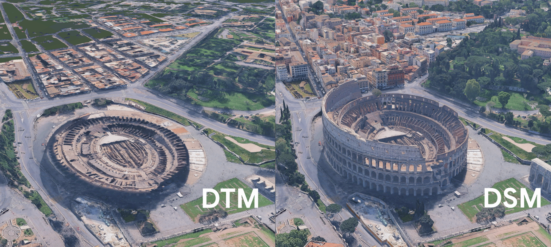 Image showing side-by-side DTM and DSM views of the Colosseum