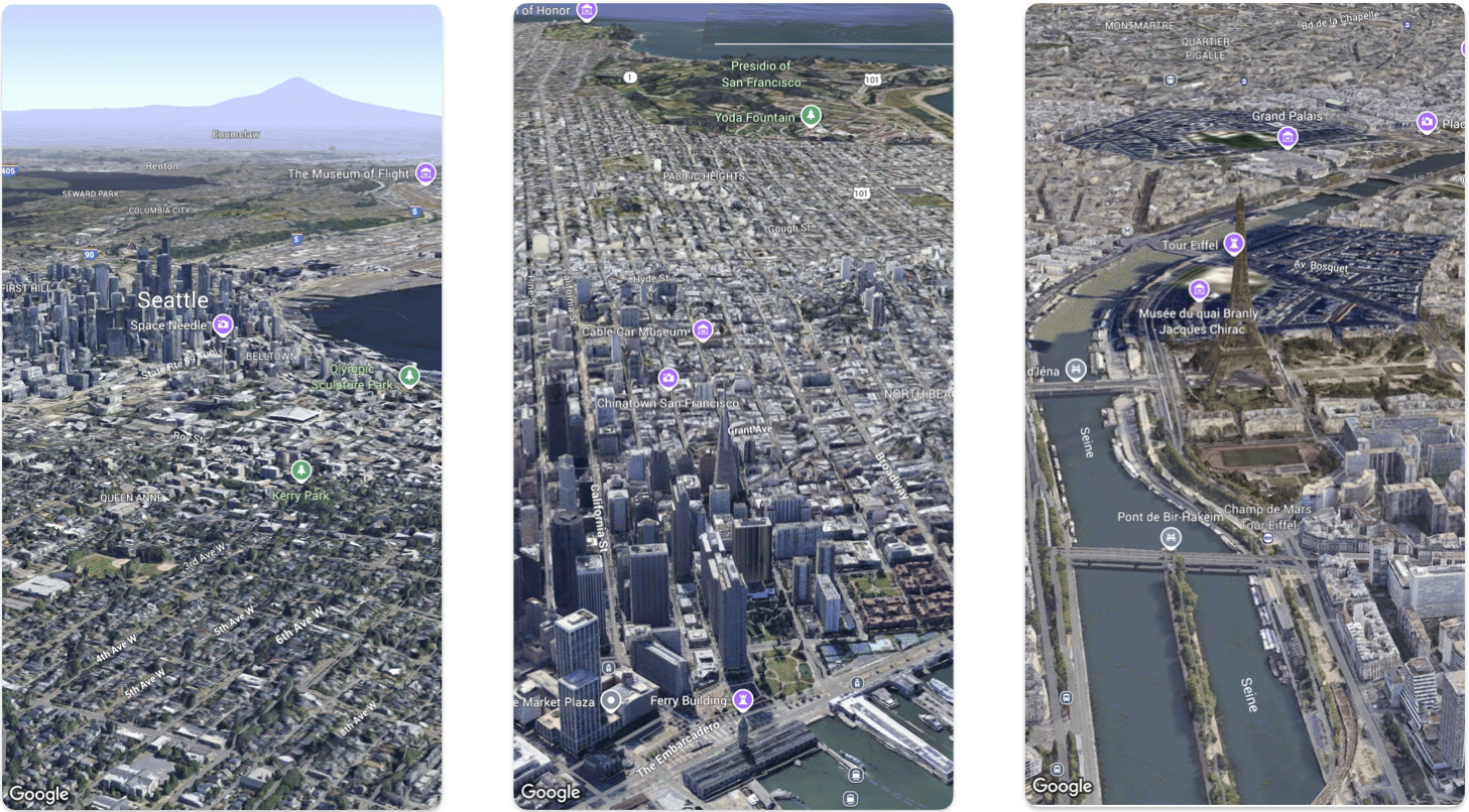 Basic maps of Seattle, San Francisco, and Paris