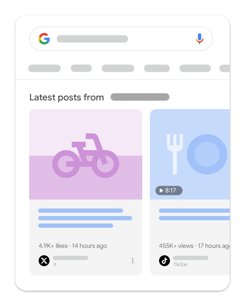 Carrossel de postagens mais recentes na Pesquisa Google