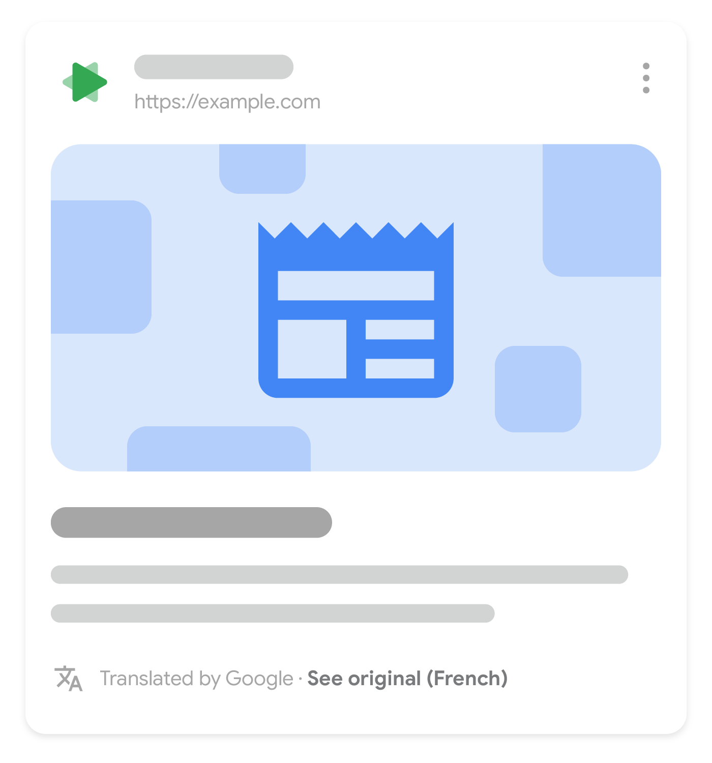 Apparence possible d'un résultat traduit dans la recherche Google