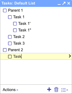 The Google Tasks interface, showing tasks organized in a hierarchical and sequential order.